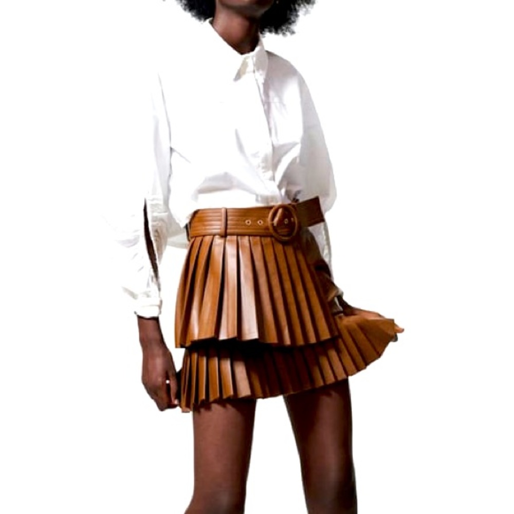Zara Pleated Faux Leather Skirt